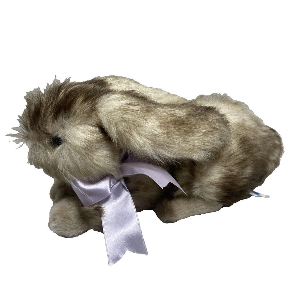 Fantastic Creations Realistic Sitting Bunny Rabbit Brown Tan Purple Bow 12 in